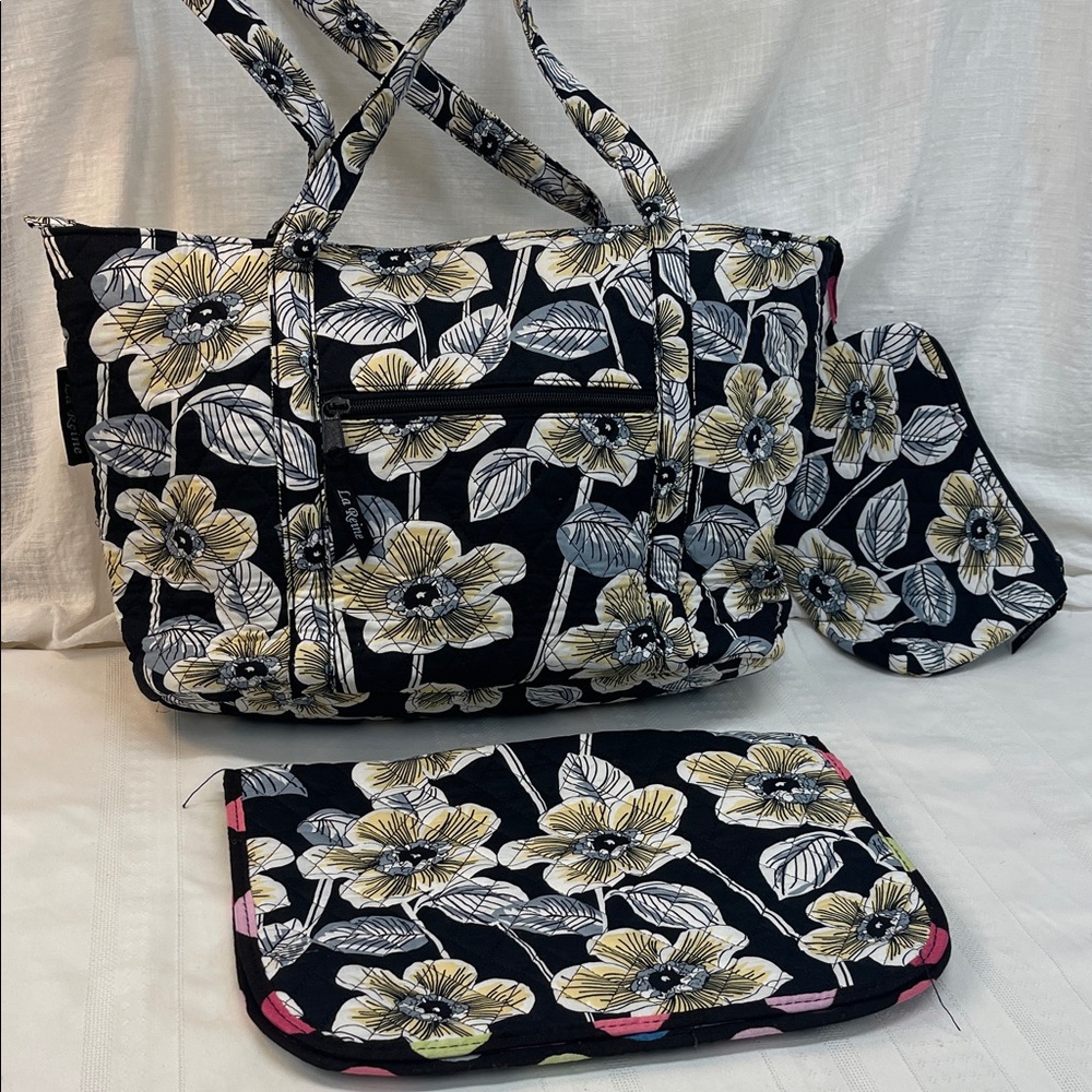 3 Piece La Reine bag set black floral print